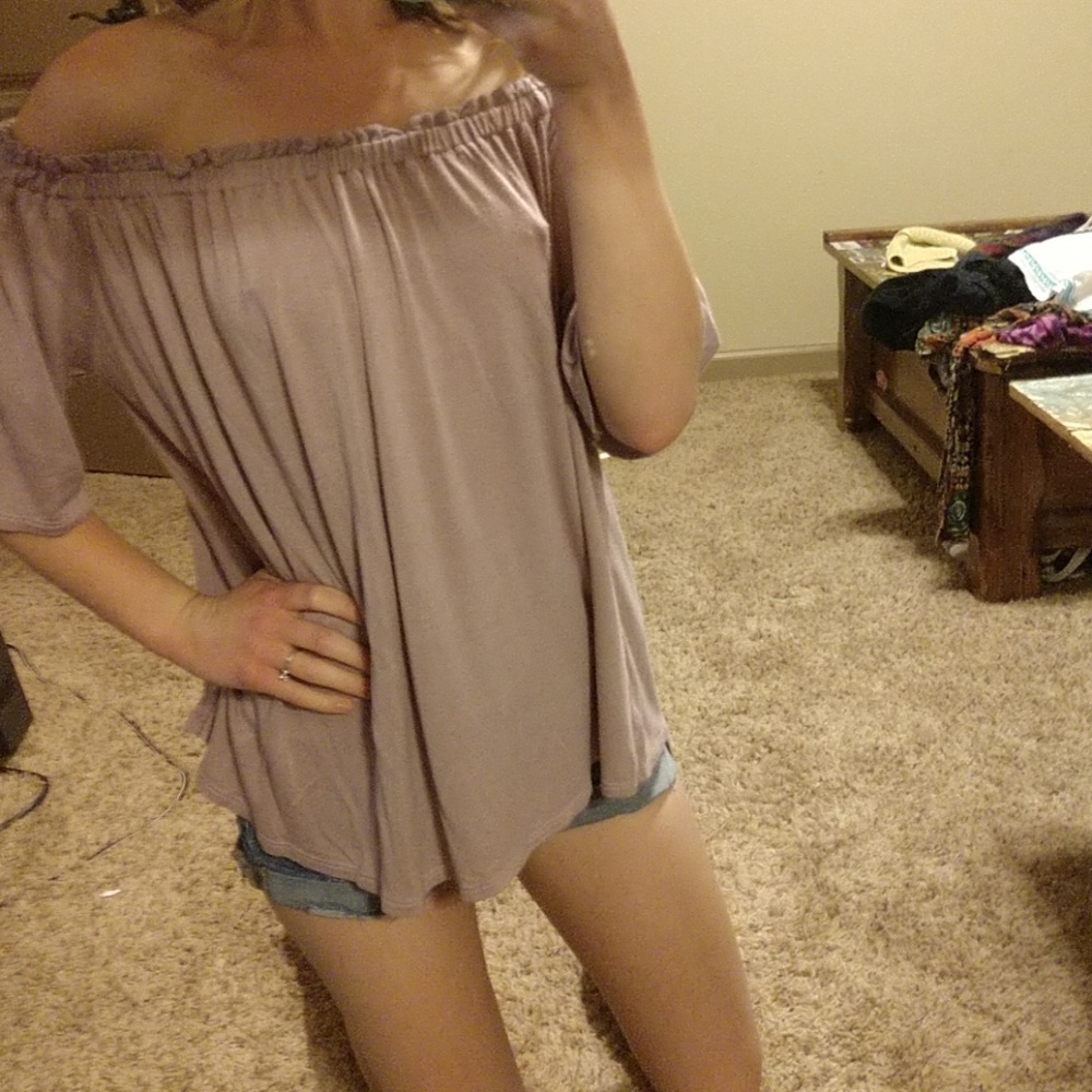 Ash pink off the shoulder shirt
